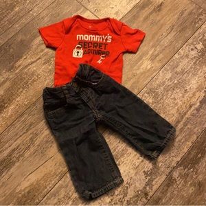 Boys 3/6 Months Outfit Blue Jeans Onesie